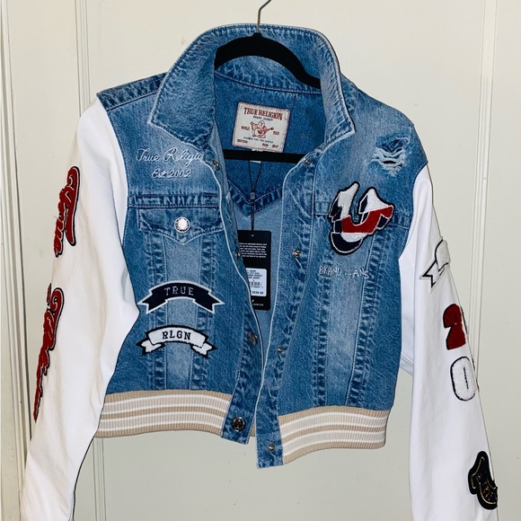 ✨TRUE RELIGION VARSITY DENIM CROP JACKET ✨ - Picture 13 of 16